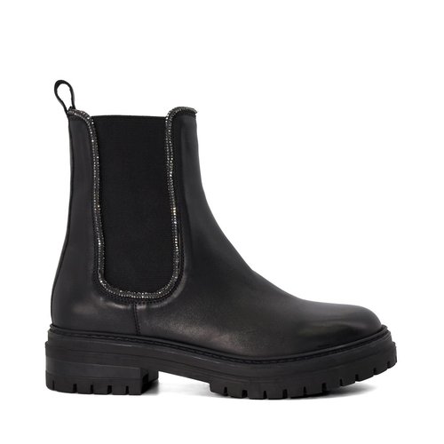 Bottines chelsea decontractees a bordure en strass pursuit noir cuir Dune London La Redoute
