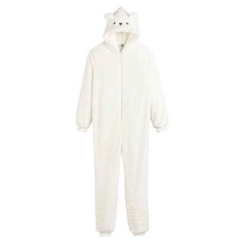 Surpyjama a capuche duveteux motif ours ecru La Redoute Collections La Redoute