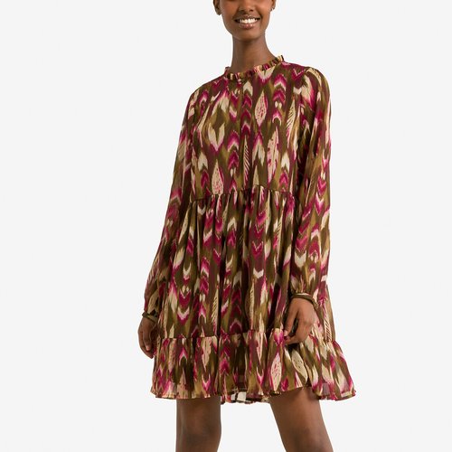 Robe courte manches longues imprimee rouge camel Only La Redoute
