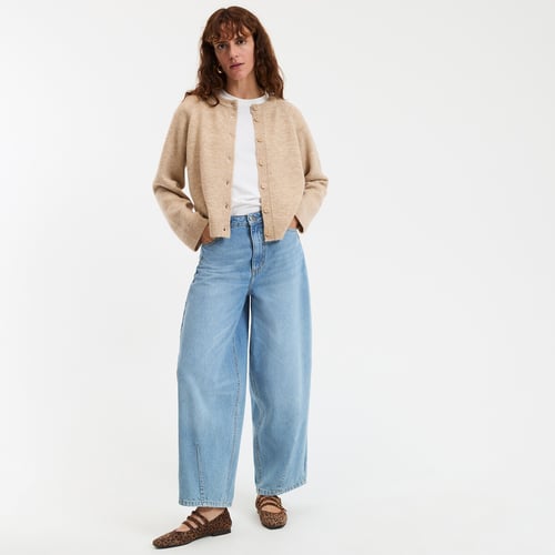 Cardigan Femme Manches Longues Col Rond Oversize - Pull Chaud Hiver Doux Et Confortable Uni Beige