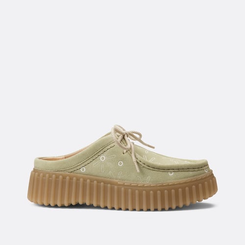 Torhill embroidered suede closed toe mules, sage green, Clarks