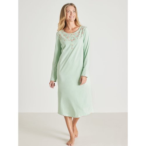 Chemise de nuit longue maille coton vert pale Daxon La Redoute