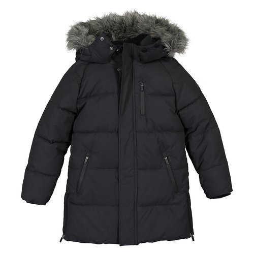 Doudoune longue chaude a capuche bordure amovible La Redoute Collections gris fonce La Redoute
