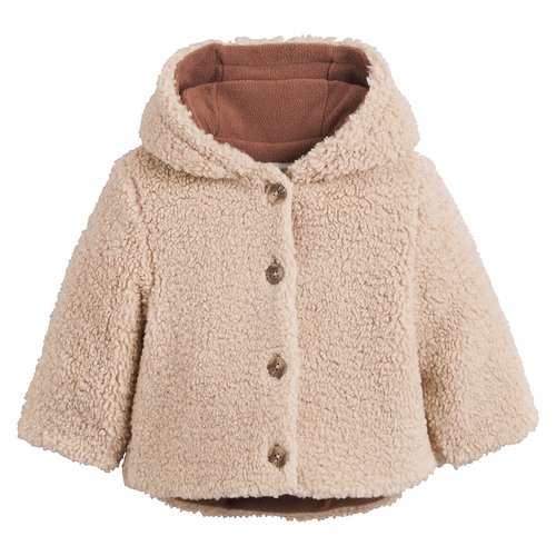 Sherpa warm hooded coat with fleece lining beige La Redoute Collections La Redoute