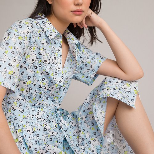 Robe chemise evasee longue imprime fleurs imprime floral La Redoute Collections La Redoute