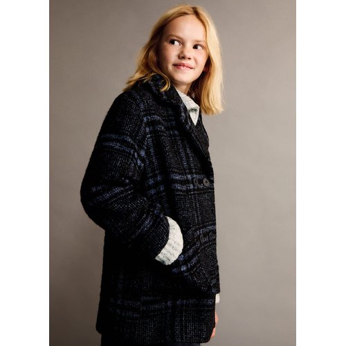 Manteau a carreaux en laine bleu Mango Kids La Redoute