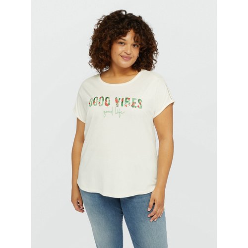 T shirt avec ecriture brodee en fil et petites paillettes devant blanc Fiorella Rubino La Redoute