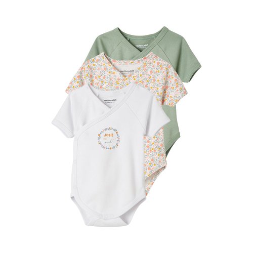 Lot de 3 bodies fleurs manches courtes ouverture naissance lot tilleul Vertbaudet La Redoute