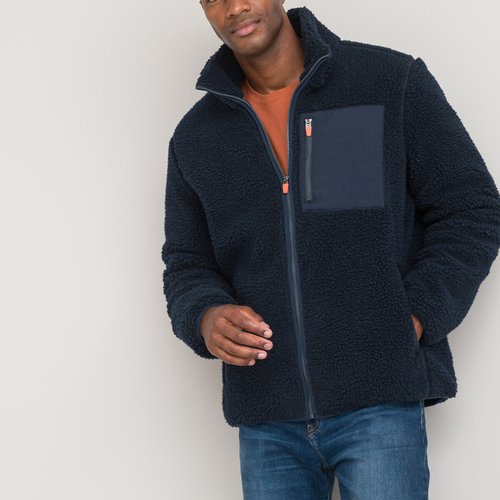 Blouson tissu peluche court col montant bleu marine La Redoute Collections La Redoute