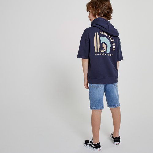 Cotton short sleeve hoodie navy blue La Redoute Collections La Redoute
