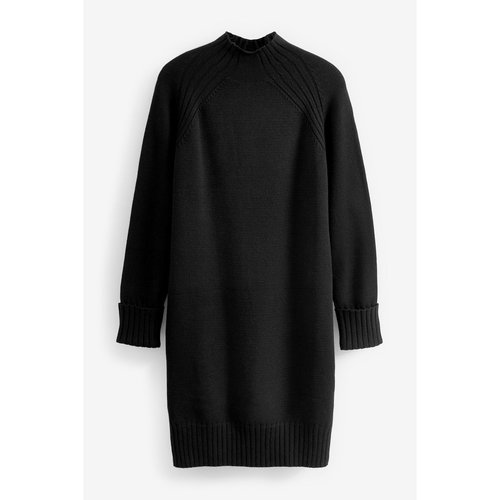 Robe pull mi longue cotelee a col montant noir Next La Redoute
