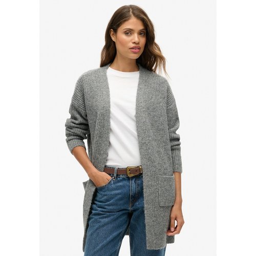 Essential long open cardigan charcoal grey Superdry La Redoute