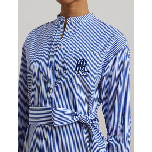 Striped mini shirt dress with mandarin collar and long sleeves, blue/white,  Lauren Ralph Lauren | La Redoute