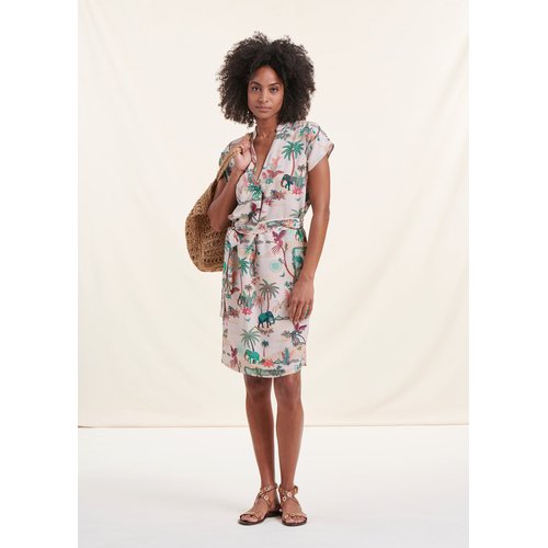 Robe courte imprimee manches courtes ecru La Fee Maraboutee La Redoute