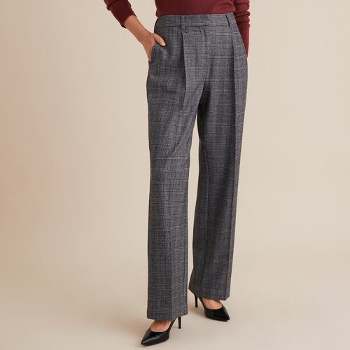 Recycled wide leg trousers in check print with high waist length 31.5 grey navy checked Anne Weyburn La Redoute