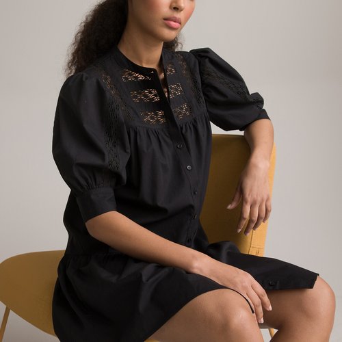 Robe boutonnee evasee details galons noir La Redoute Collections La Redoute