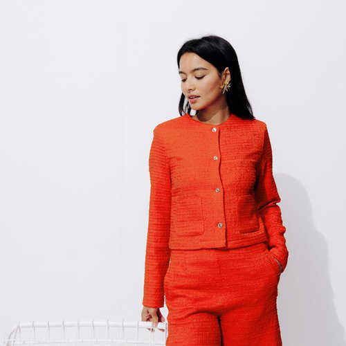 Veste courte tweedee rouge Promod La Redoute
