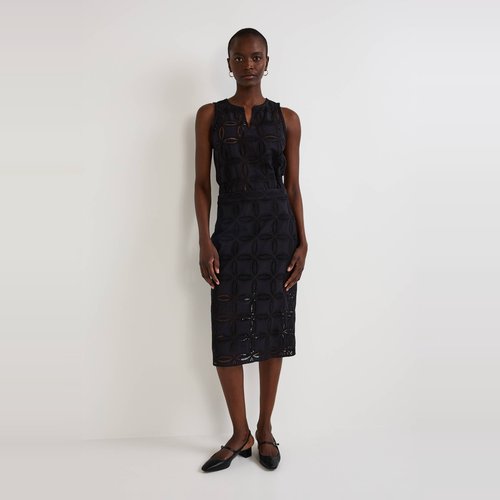 Jupe midi brodee en coton bio noir Monoprix La Redoute