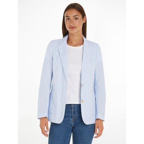 Finely striped buttoned blazer in cotton mix sky blue striped Tommy Hilfiger La Redoute