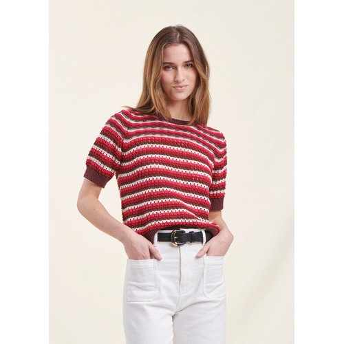 Pull raye manches courtes encolure ronde rouge La Fee Maraboutee La Redoute