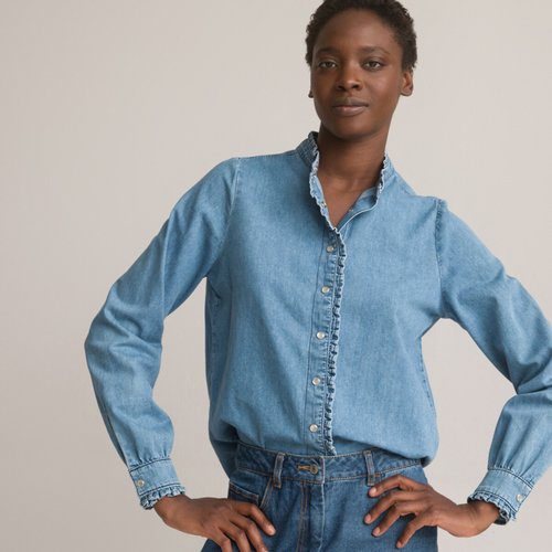 Chemise en denim col victorien manches longues La Redoute Collections La Redoute