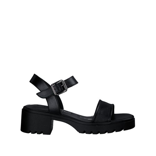 Leather chunky heel sandals black Tamaris La Redoute