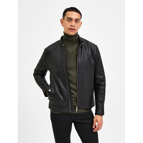 Veste en cuir classique black Selected Homme La Redoute