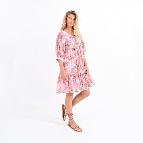 Floral cotton mini dress with ruffles pink Molly Bracken La Redoute