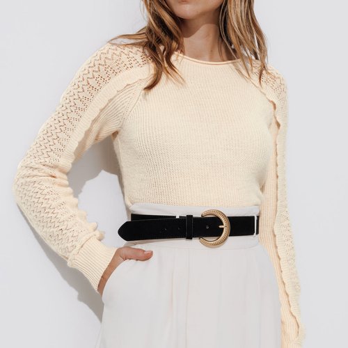 Pull maille dentelle ecru Promod La Redoute
