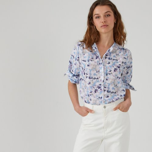 Camicia collo alla coreana maniche lunghe fantasia fondo blu La Redoute Collections La Redoute