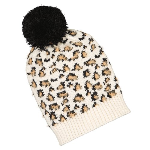 Leopard print bobble hat shop