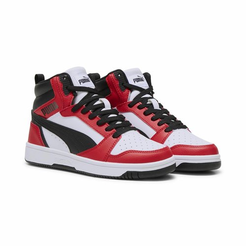 Kids rebound v6 mid high top trainers white red black Puma La Redoute
