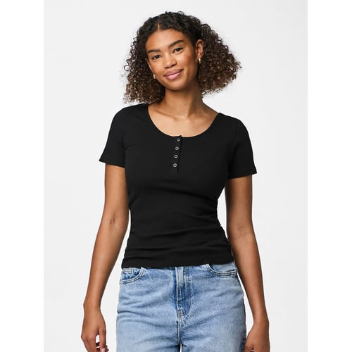 T-shirt Noir New Look à Boutons - Manches 3/4 - Taille 8 - Neuf Avec étiquettes