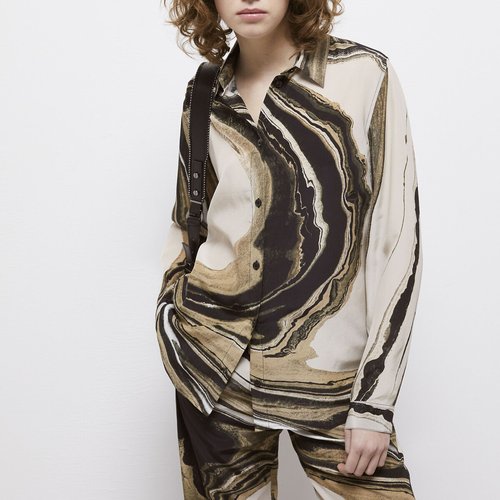 Chemise en soie manches longues imprime beige The Kooples La Redoute