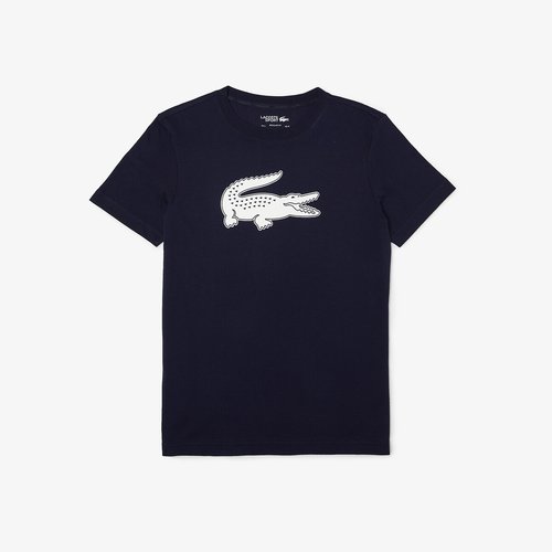 Sport logo print t shirt in cotton mix with crew neck navy blue Lacoste La Redoute