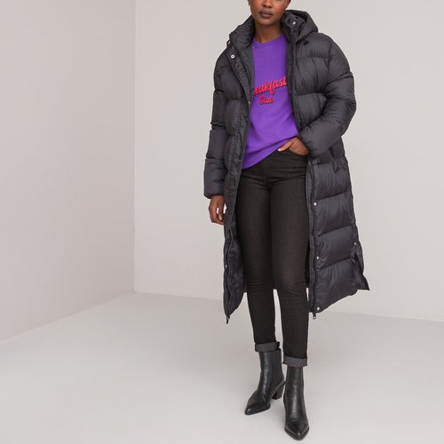 Doudoune longue à capuche noire discount
