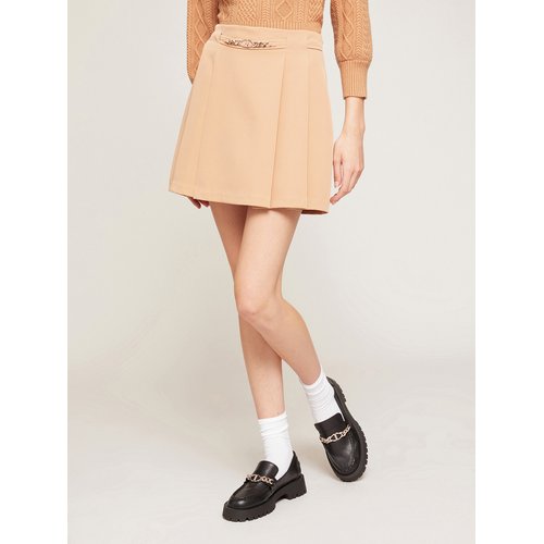 Jupe courte a plis avec une chaine beige Motivi La Redoute