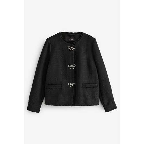 Veste sans col en maille bouclee boutons n ud noir Next La Redoute