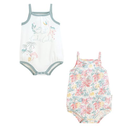 Lot de 2 bodies bebe a bretelles chat bada bada multicolore Petit Beguin La Redoute
