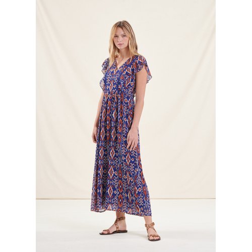 Robe longue en voile imprime bleu orange La Fee Maraboutee La Redoute