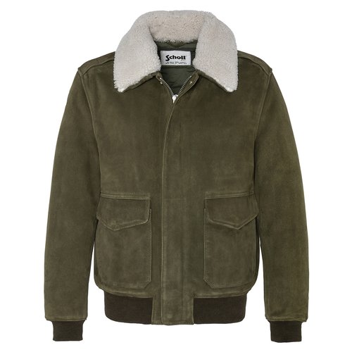 Blouson en cuir suede avec col sherpa Schott La Redoute