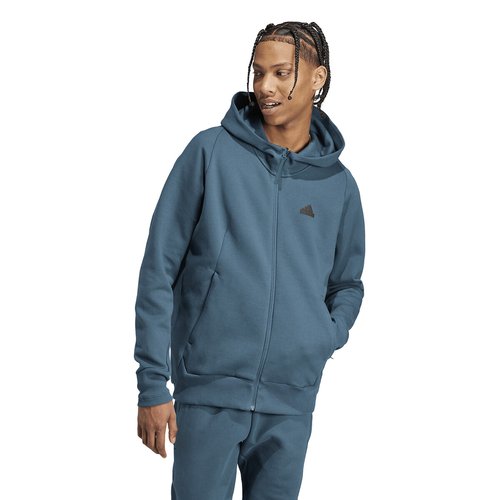 Felpa con cerniera cappuccio e logo blu pavone Adidas Sportswear La Redoute