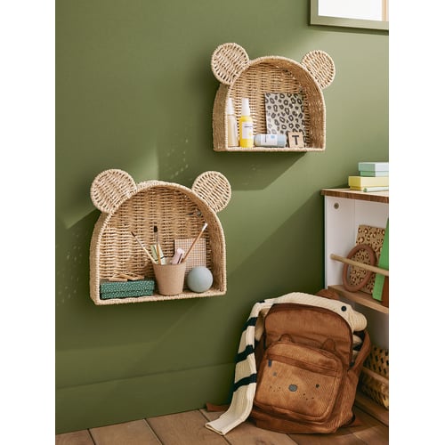 Bibliothèque/Étagère Enfant En Forme D'Ours Avec Roulettes - MDF 58x60x40 Cm - Rangement Pour Livres Et Jouets