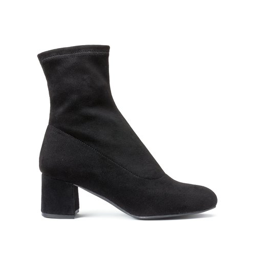 Wide fit ankle boots with block heel black La Redoute Collections Plus La Redoute