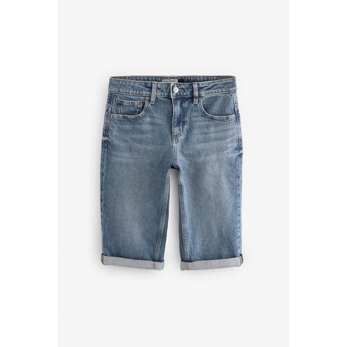 Short Femme Genou Style Usé Denim Taille Haute Revers – Bermuda Confortable Et Tendance