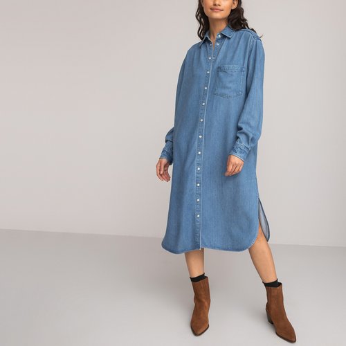 Lange hemdjurk lange mouwen stoned blauw La Redoute Collections La Redoute