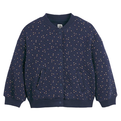 Printed quilted bomber jacket in cotton mix with press stud fastening navy blue La Redoute Collections La Redoute