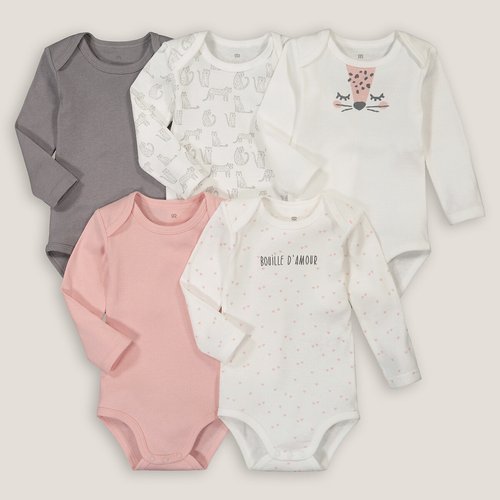 Lot de 5 bodies manches longues La Redoute Collections ecru rose gris La Redoute