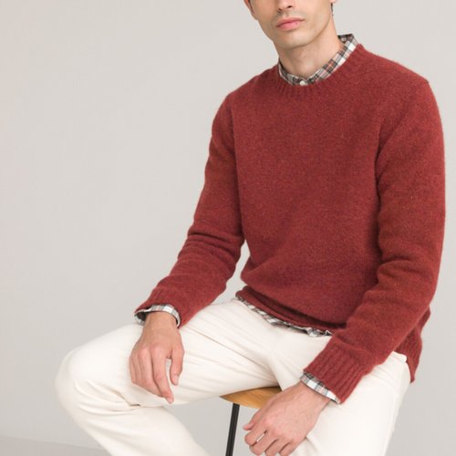 Pull col rond maille poilue made in europe marron fauve La Redoute Collections La Redoute