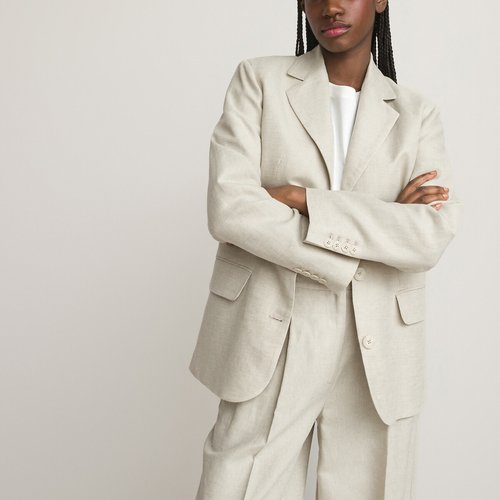 Blazer coupe droite lin et coton beige La Redoute Collections La Redoute